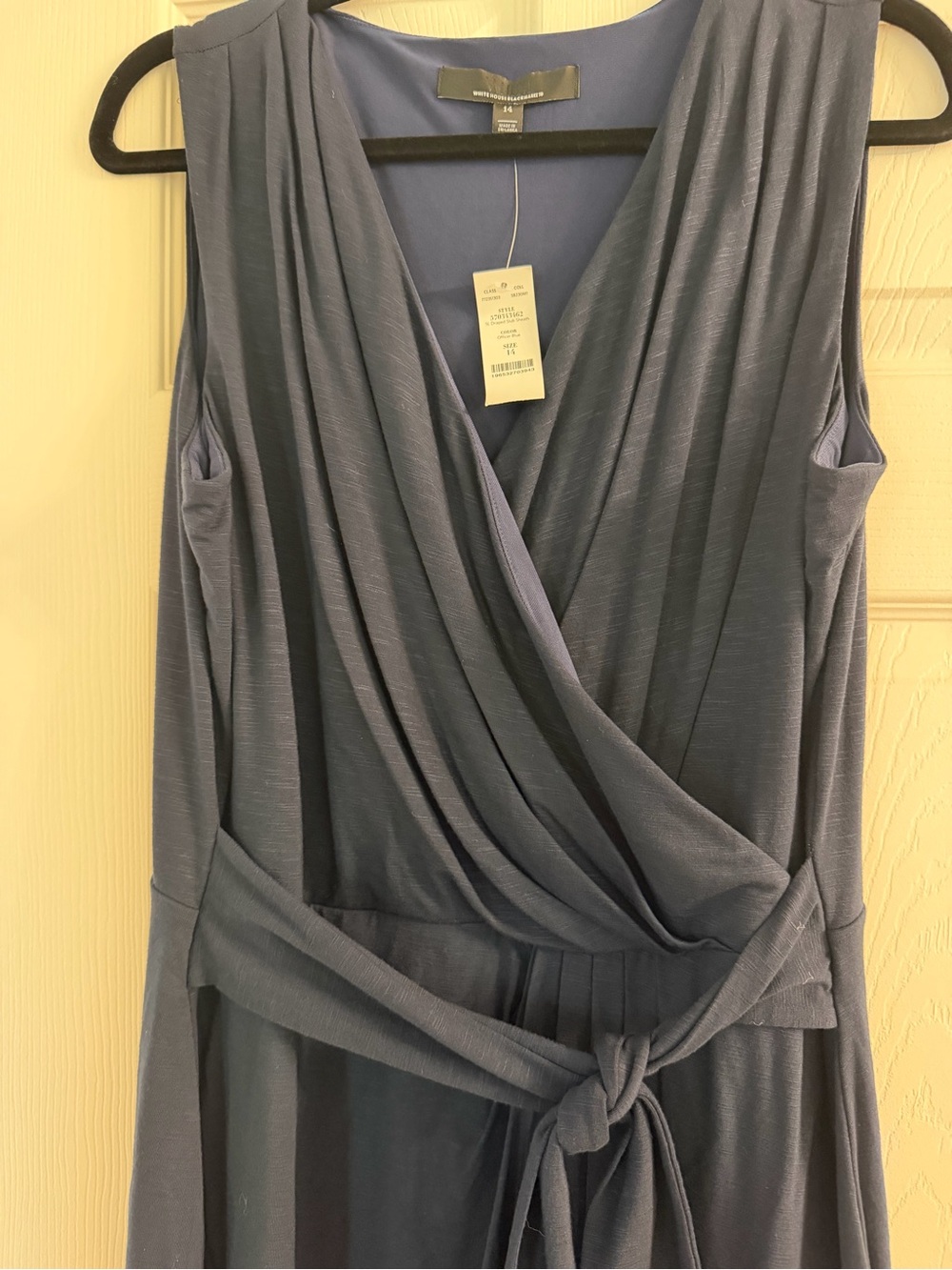 NWT White House Black Market Navy Blue Draped Wrap Dress – Size 14 - Picture 6 of 7